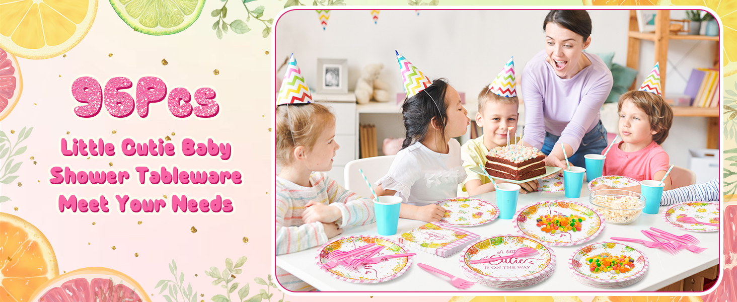 96Pcs Little Cutie Baby Shower Party Plate Supplies