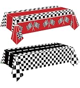 2 Packs Checkered Racing Car Tablecloth Plastic 54 X 108Inch, Car Birthday Party Decorations Tabl...