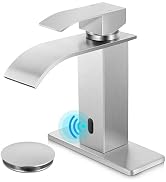 Herogo Touchless Bathroom Sink Faucet, Automatic Sensor Brushed Nickel Waterfall Stainless Steel ...