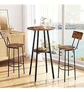 HOOBRO 3 Pieces Round Bar Height Table and Chairs Set, Round Dining Table Set, Pub Table and Chai...