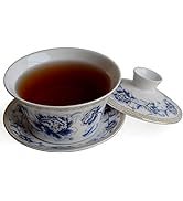 vv8oo Gaiwan Blue White Peony GongFu Tea Ceramic Tureen Sancai Cover Bowl Lip Saucer Set for Coff...