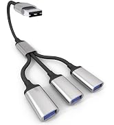 USB Splitter Cable 1 IN 3 OUT 1FT, USB Male to 3 Female Extension Cord, Multi USBA Port Data+Char...