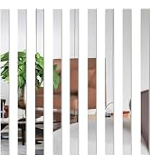 10 Pcs White Mirror Wall Stickers Striped Design Mirror Art Tile Decal DIY Self Adhesive Wall Lin...