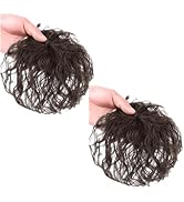 BWESOO 2Pcs Brown Curly Hair Topper Replacement Fluffy Hairpiece Seamless Clip in Top Wiglet, Wig...