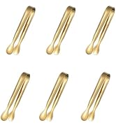 6 PCS Gold Mini Tongs, 304 Stainless Steel 4.2 Inch Small Serving Tongs with Smooth Rounded Edges...