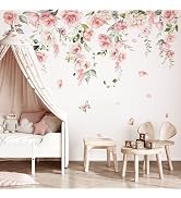 decalmile Spring Large Pink Flower Wall Decals Hanging Vine Floral Wall Stickers Baby Nursery Gir...