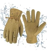 KKOYING Leather Work Gloves for Men & Women, Reinforced Durable Gardening Gloves,Cowhide Work Glo...