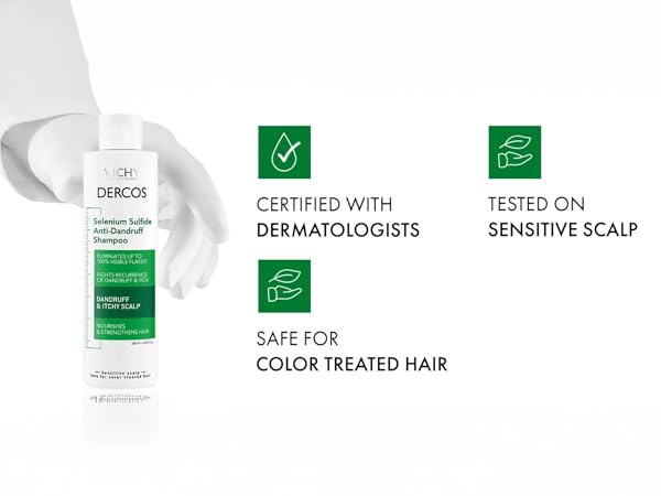 dercos anti dandruff shampoo certified with dermatologists tested on sensitive scalp color safe