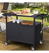 Outdoor Grill Table with Storage, Movable BBQ Grill Cart, Outdoor Kitchen Prep Station, Rolling B...