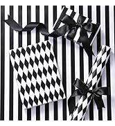 RUSPEPA Reversible Wrapping Paper Roll, Mini Roll, Black and White Stripes and Diamond Pattern Gi...