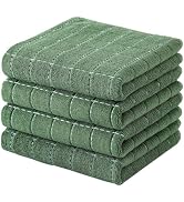 Kitinjoy 100% Cotton Terry Kitchen Towels, 13”x 28”, 4-Pack, Grass Green | Checkered Designed, Ul...