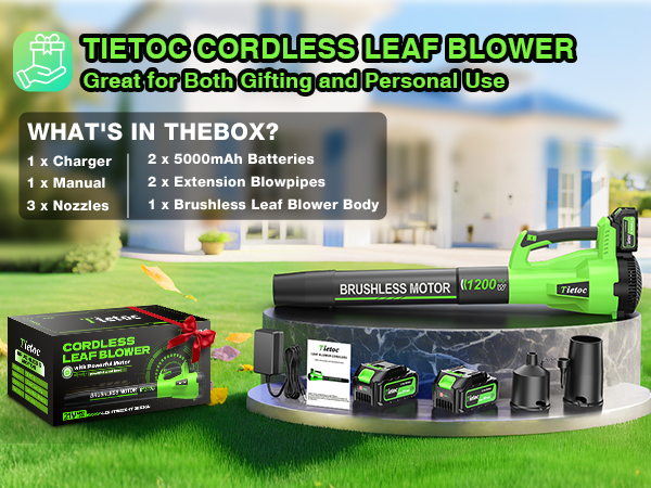 Tietoc Leaf Blower Cordless, 735CFM/200MPH Brushless Electric Leaf Blower