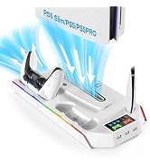 PS5 Stand and Cooling Station with LED Controller Charging Station for PlayStation 5/Slim/Pro Con...