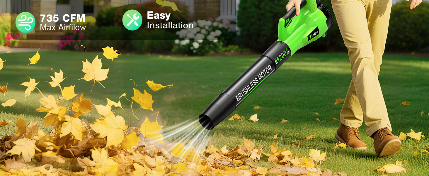 Tietoc Leaf Blower Cordless, 735CFM/200MPH Brushless Electric Leaf Blower