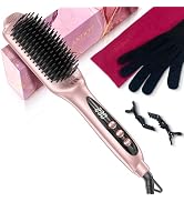 LANDOT Ionic Hair Straightener Brush – Ceramic Straightening Brush with 12 Heat Settings (250-450...