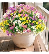 U'Artlines 16 Bundles Artificial Pansy Flowers Outdoor Fake Plants for All Seasons, UV Resistant ...
