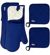 KLEX 15" Silicone Oven Mitts and Pot Holders 4-Piece Set, 932°F Degrees Heat Resistance, Comforta...