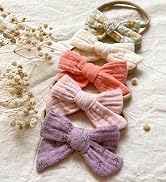 Baby Muslin Headbands and Cotton Hair Bows, Super Stretchy Nylon Hairbands for Newborn, Infants, ...