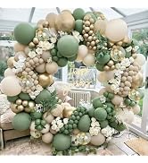 Sage Green White Sand Balloon Arch Kit, Green Beige Gold Metallic Balloons Garland Kit with Gold ...