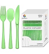 150 Pack Plastic Silverware,Disposable Cutlery Set Heavy Duty Utensil Sets 50 Forks 50 Knives 50 ...