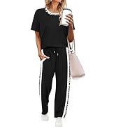 WIHOLL 2 Piece Lounge Sets for Women Matching Set Summer Outfits Short Sleeve Tops Wide Leg Pants...