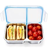 DOCMON Stainless Steel Snack Containers, 23oz Lunch Box Meal Prep Container | 2 Compartments, Sna...