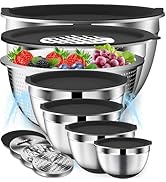 DUTZUN Mixing Bowls with Lids Set - 16pcs Stainless Steel Mixing Bowl Set inkl. 6 Prep Bowls with...