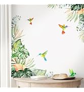 Tropical Plants Hummingbirds Wall Decals Green Palm Leaves Birds Wall Stickers Peel and Stick Vin...