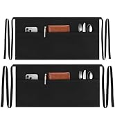 NLUS 2 Pack Server Aprons with 3 Pockets, Water Oil Stain Resistant Waitress Waiter Apron Black W...