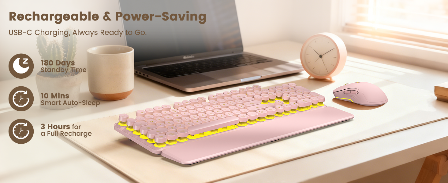 the keyboard and mouse are rechargeable via the included USB-C cable