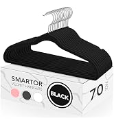 Smartor Velvet Hangers 70 Pack, Black Non Slip Clothes Felt Hanger Heavy Duty for Coat, Premium S...