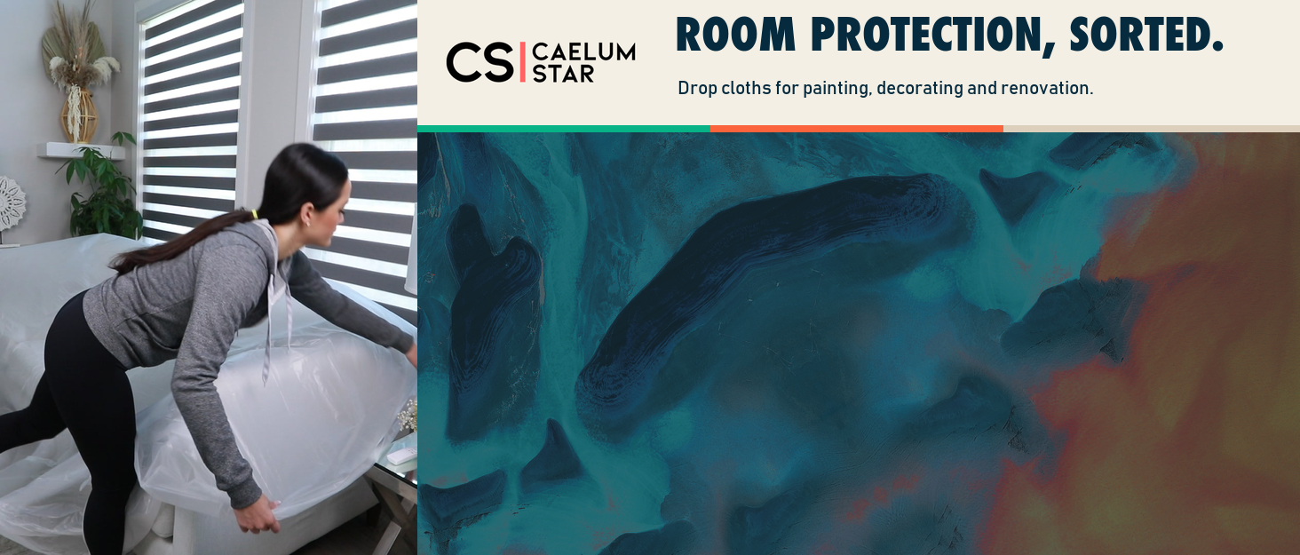 Caelum Star plastic drop cloths for painting and renovation projects.