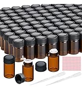 TUZAZO 100Packs Essential Oil Sample Bottles 2Ml Drams Amber Glass Vials with Caps, Orifice Reduc...