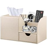 YAPISHI Square Tissue Box Cover with Storage Drawer, PU Leather Facial Tissues Cube Boxes Holder ...