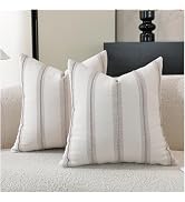 Cethom Boho Throw Pillow Covers 18x18 Set of 2, Taupe Striped Decorative Pillow Cases for Couch C...