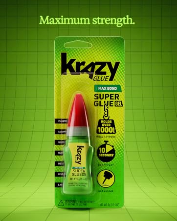Krazy Glue Max Bond Super Glue Gel holds over 1000 lbs bonds in 10 seconds EZ squeeze bottle