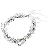 Lurrose Lavender Flower Crown Floral Halo Hair Wreath Wedding Floral Headpiece with Ribbon for Wo...
