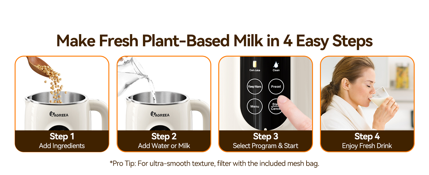 Simple 4-step operation – make milk in minutes