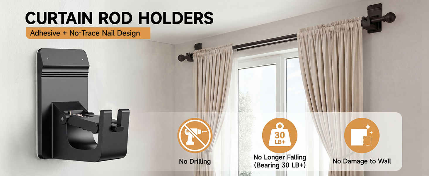 no drill curtain rod brackets