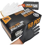 HDMNDD Black Disposable BBQ Grill Gloves Kit - 50 Heavy Duty Textured Grip and 2 Heat Resistant R...