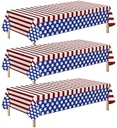 Jremreo 4th of July Tablecloth, 3 Pack 54x108 Inch American Flag Plastic Disposable Tablecloths f...