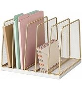 LEKETREE Gold Desk File Organizer, 5-Section Upright File Sorter, Vertical File Folder Holder, Me...