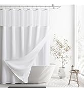 Naturoom White Linen Shower Curtain and Liner Set with Hooks Boho Farmhouse Shower Curtains for B...