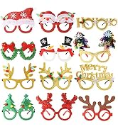 HATORI Christmas Glasses Frames, 12 PCS Glitter Party Costume Eyeglasses without Lenses for Kids ...