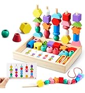 Montessori Wooden Toys, Lacing Beads & Stacking Block & Matching Shape Stacker, Montessori Wooden...