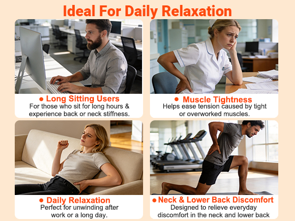 Ideal for daily neck and lower back comfort after sitting, working, or exercise.