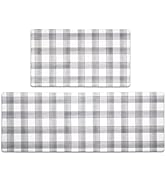 FRESHMINT Modern Farmhouse Plaid 2 Piece Set Kitchen Mats for Floor Anti Fatigue Waterproof & Non...