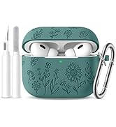 Hamile for AirPods Pro 2nd/1st Generation Case with Cleaner Kit & Keychain, Cute Flower Engraved ...