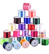 KONMAY 25 Colors Mixed 575 Yards 1.0mm Nylon Rattail Satin Silk Trim Cord Beading String for Chin...