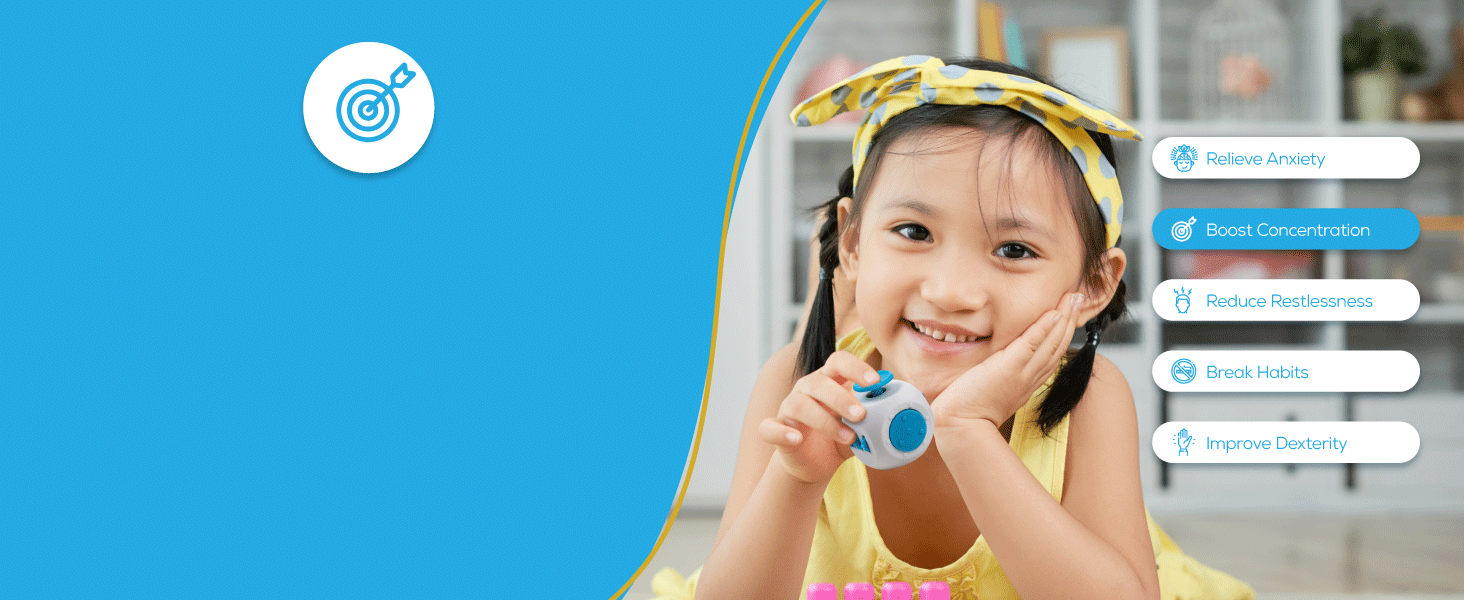 Ultimate 6-sided stress cube & perfect fidget cube for kids, promoting focus & calmness.